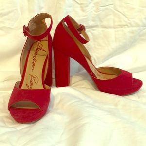 red suede peep toe heels